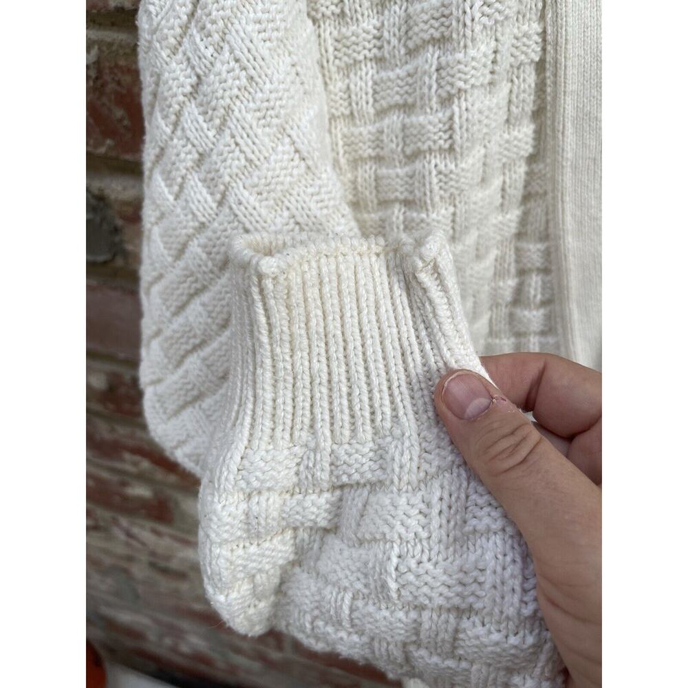 VTG 80's 90's Cardigan Sweater Medium Cream Basketweave Made In USA Vintage - Picture 5 of 12